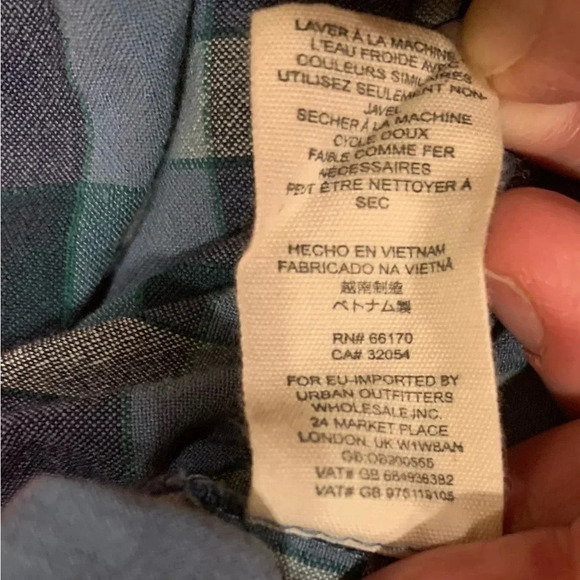 Free People Loveland Blue Plaid Button Up Long Sleeve Shirt frayed hem Size S - Picture 8 of 9